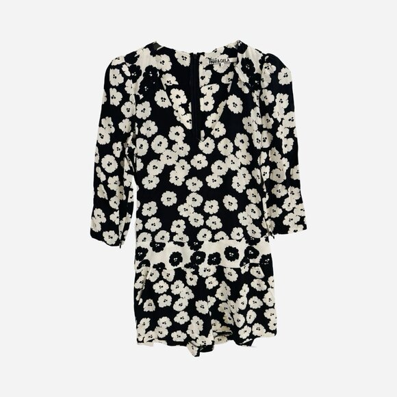 PAM & GELA 100% Silk Black & White Floral Romper Size 2 - Picture 5 of 8